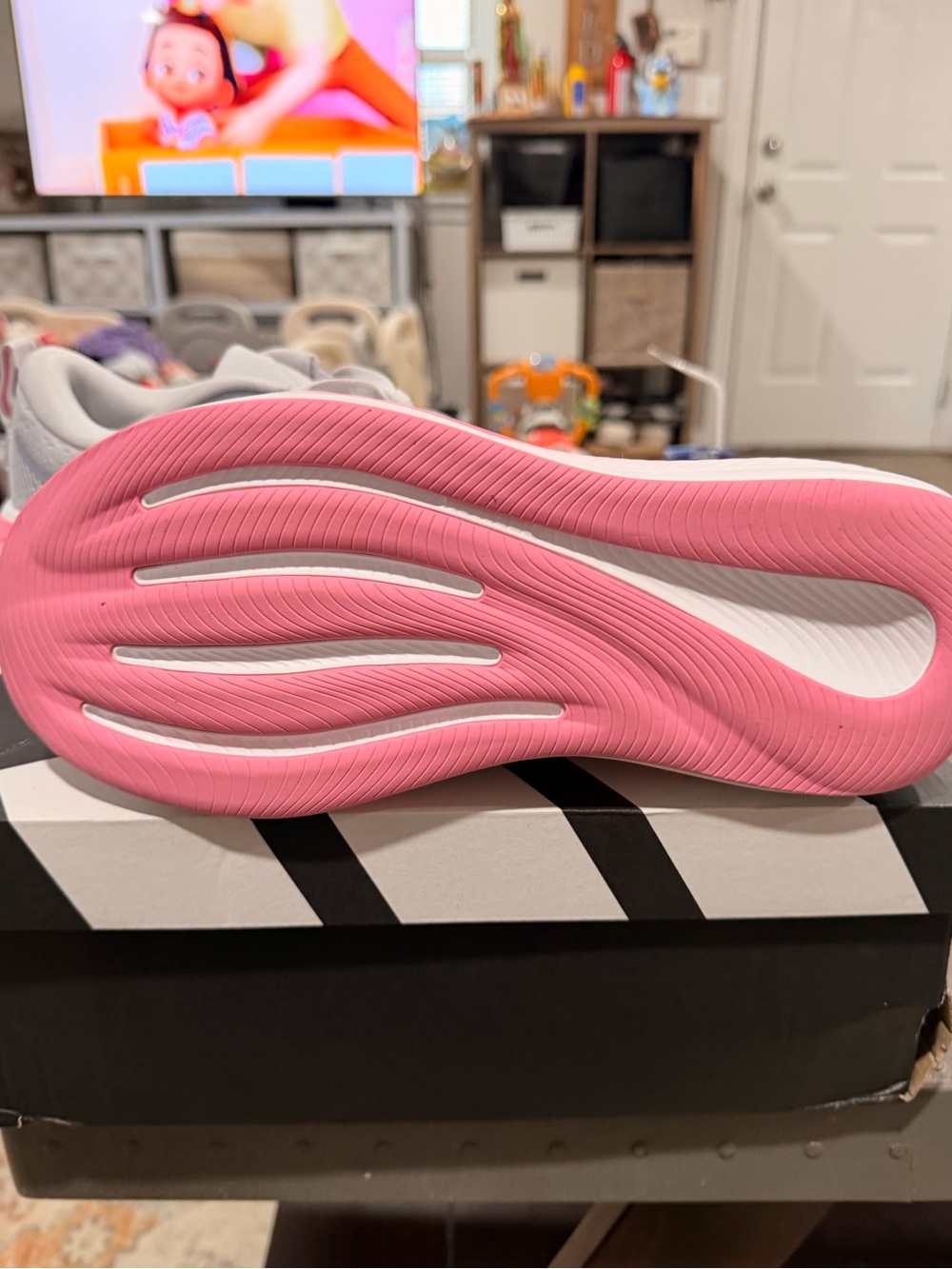 Adidas  Women's White Running Shoes with Pink Accents - Picture 3 of 4